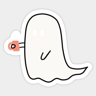 caffeinated little ghost with a mug of coffee - cute halloween Sticker